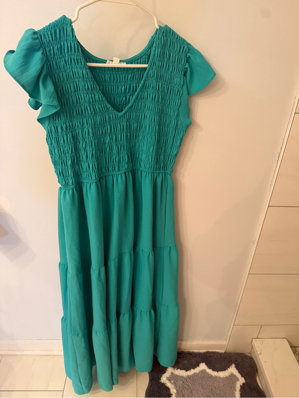 Blu Pepper Teal Smocked V-Neck Tiered Maxi Dress